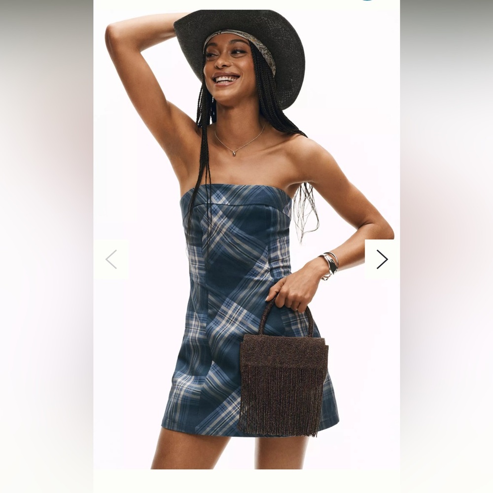 Anthropologie Strapless Dress - Blue and White Plaid